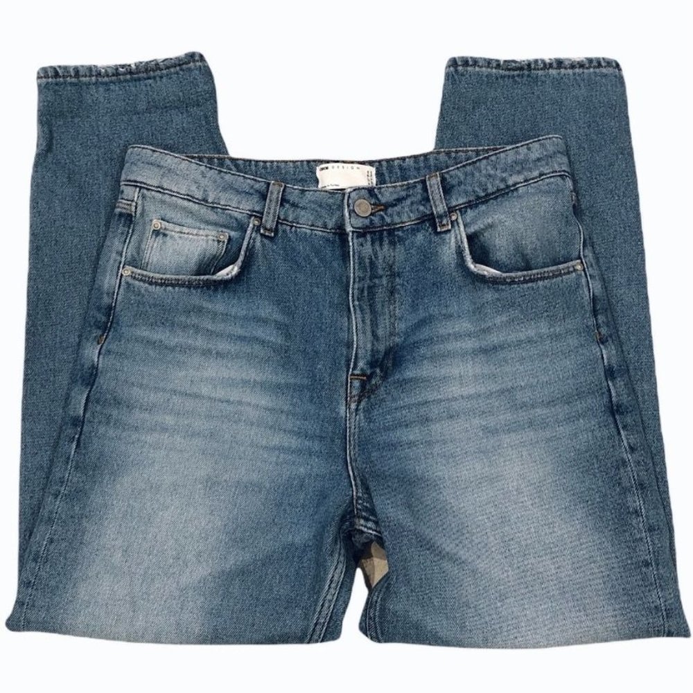 ASOS Design Cotton High Rise 5 Pocket Waist 32 Blue Denim Tapered Slim Fit Trend